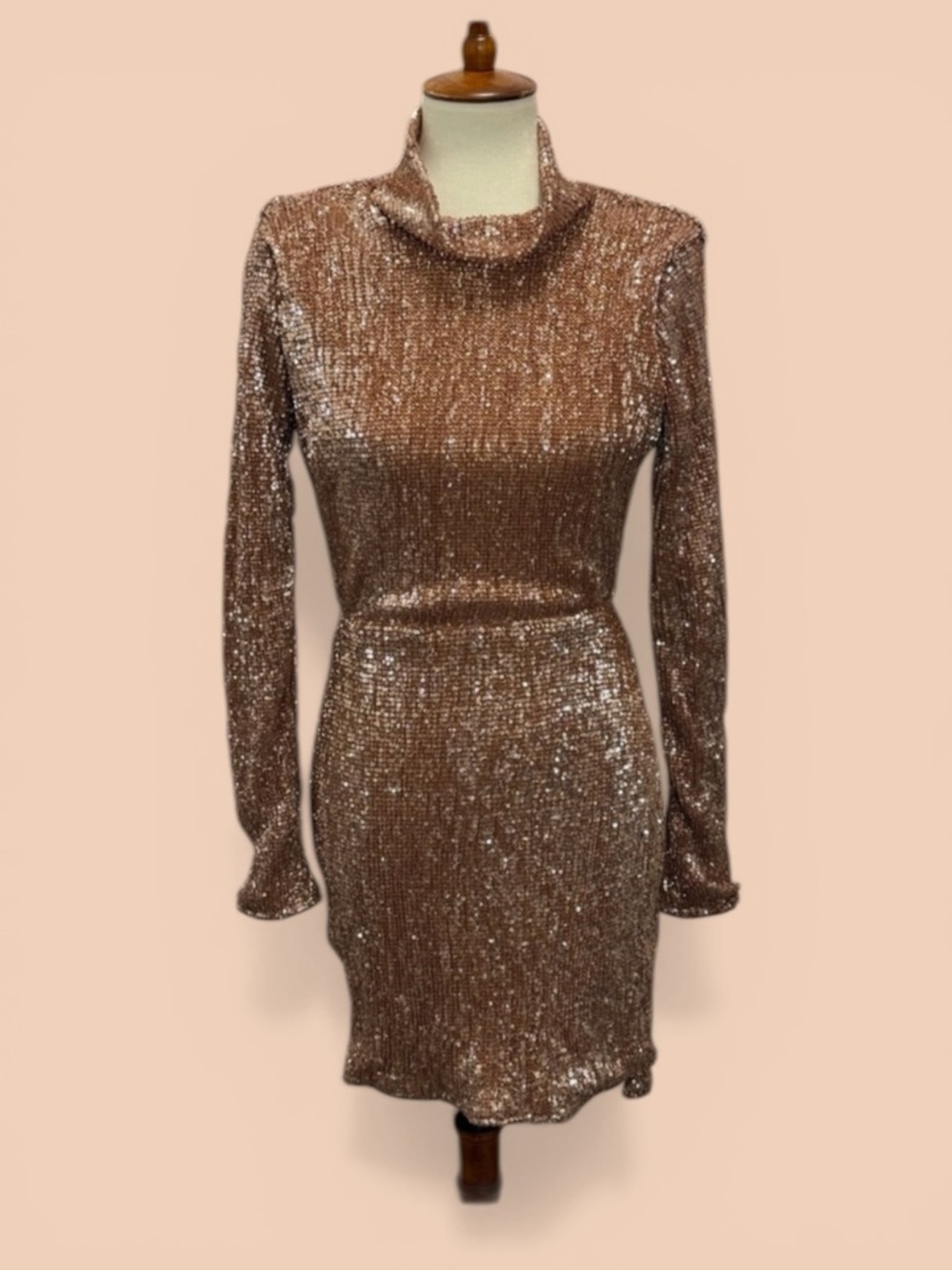 L’atiste by Amy Melina Dress Rose Gold Micro Sequin Mini NWT Boutique Brand